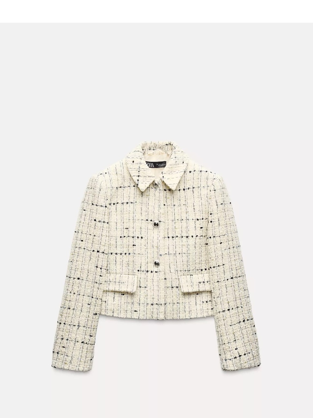 Zara Cream Tweed Cropped Jacket with Black Fleck